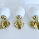 3 Vintage Scandinavian Glass and Brass Wall Lights
