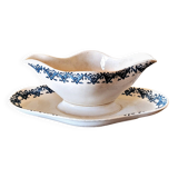 Longwy ironstone Rhodes sauceboat, late 19th century, blue decoration