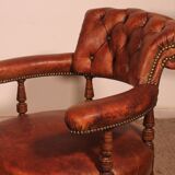 small shepherdess or armchair in mahogany and cognac leather - 19th century