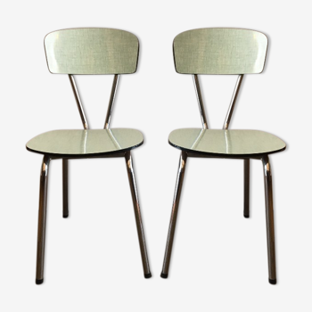Paire de chaises vintage en formica vert d'eau