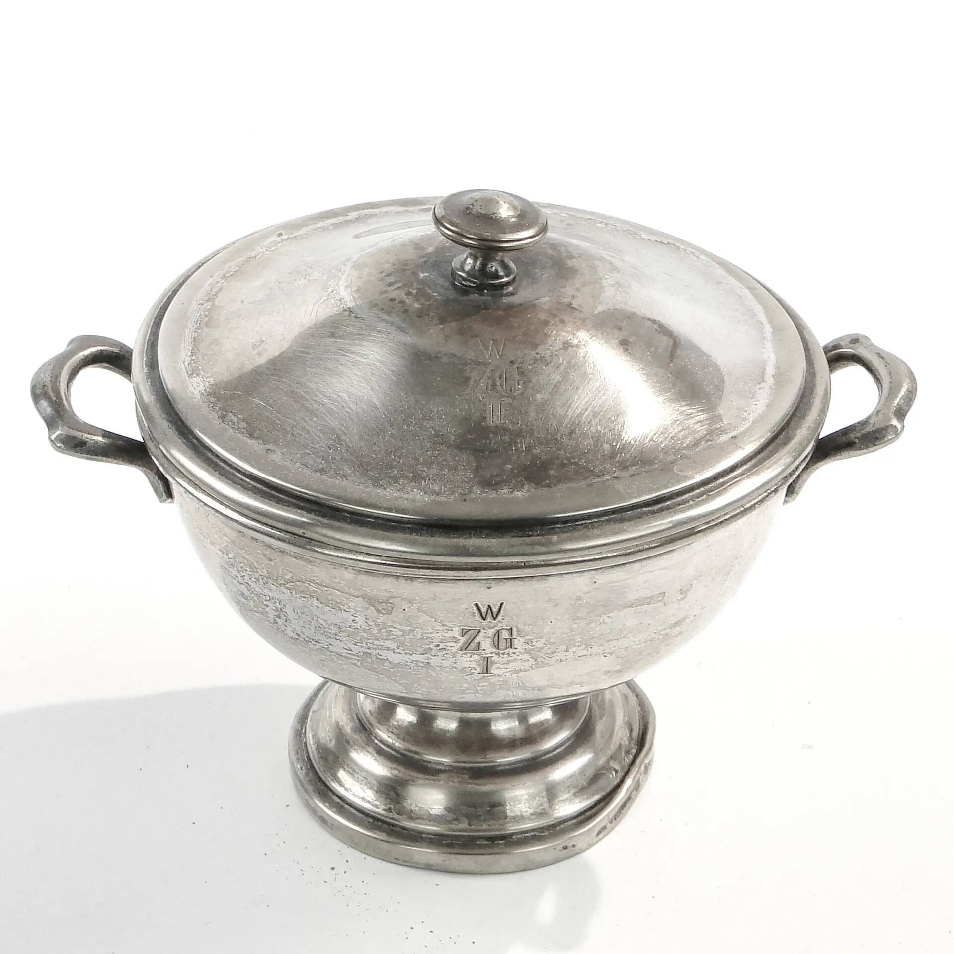 Soup tureen, Art Deco, silver-plated brass, Norblin, Poland, 1930s