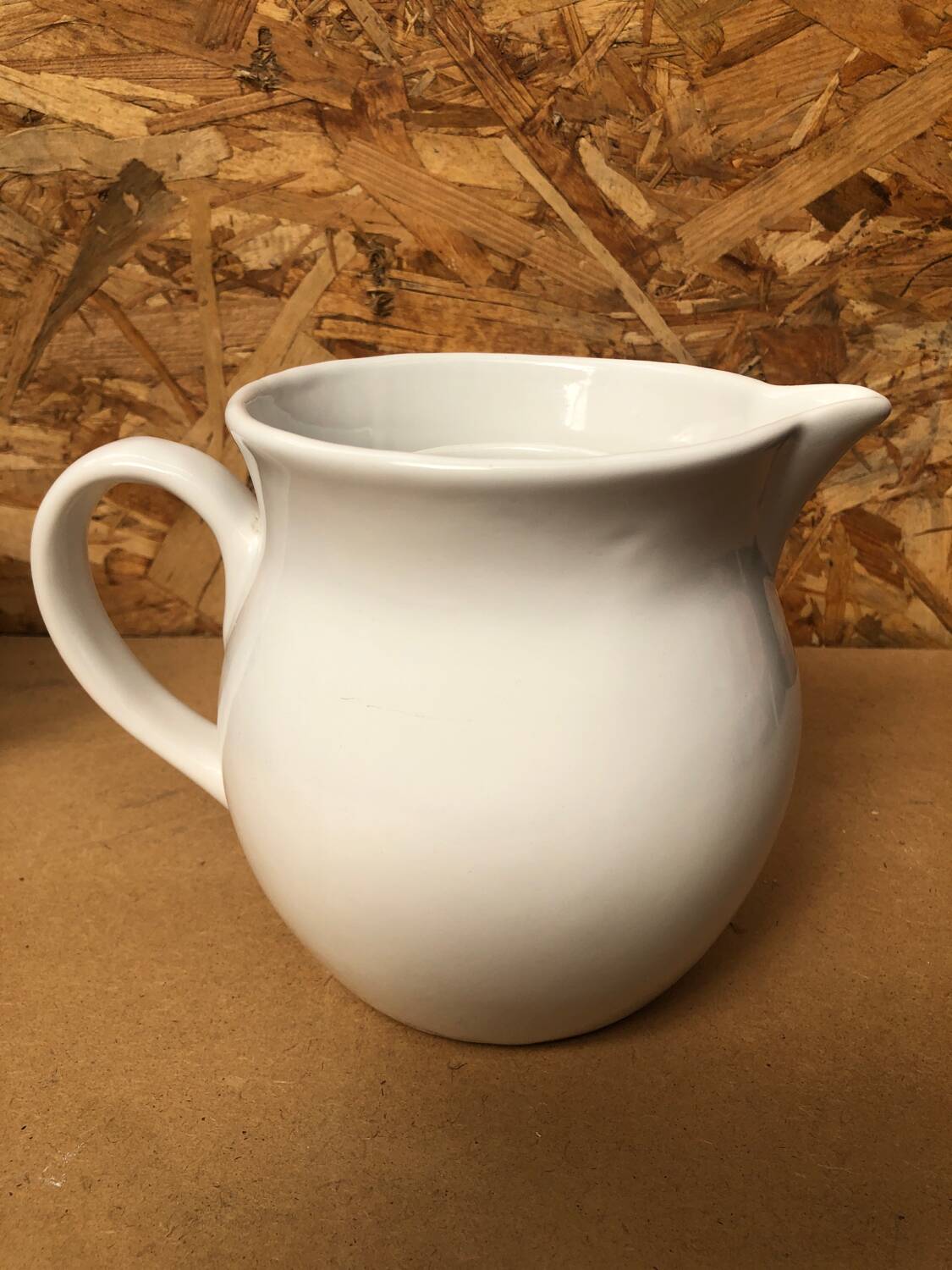 Old Vintage White Enameled Ceramic Carafe Refresher Pitcher