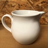 Old Vintage White Enameled Ceramic Carafe Refresher Pitcher