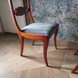 Rare - Set of 4 Louis Philippe/restoration style chairs with medallion - Blue / cherry color