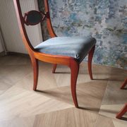 Rare - Set of 4 Louis Philippe/restoration style chairs with medallion - Colour blue / cherry wood