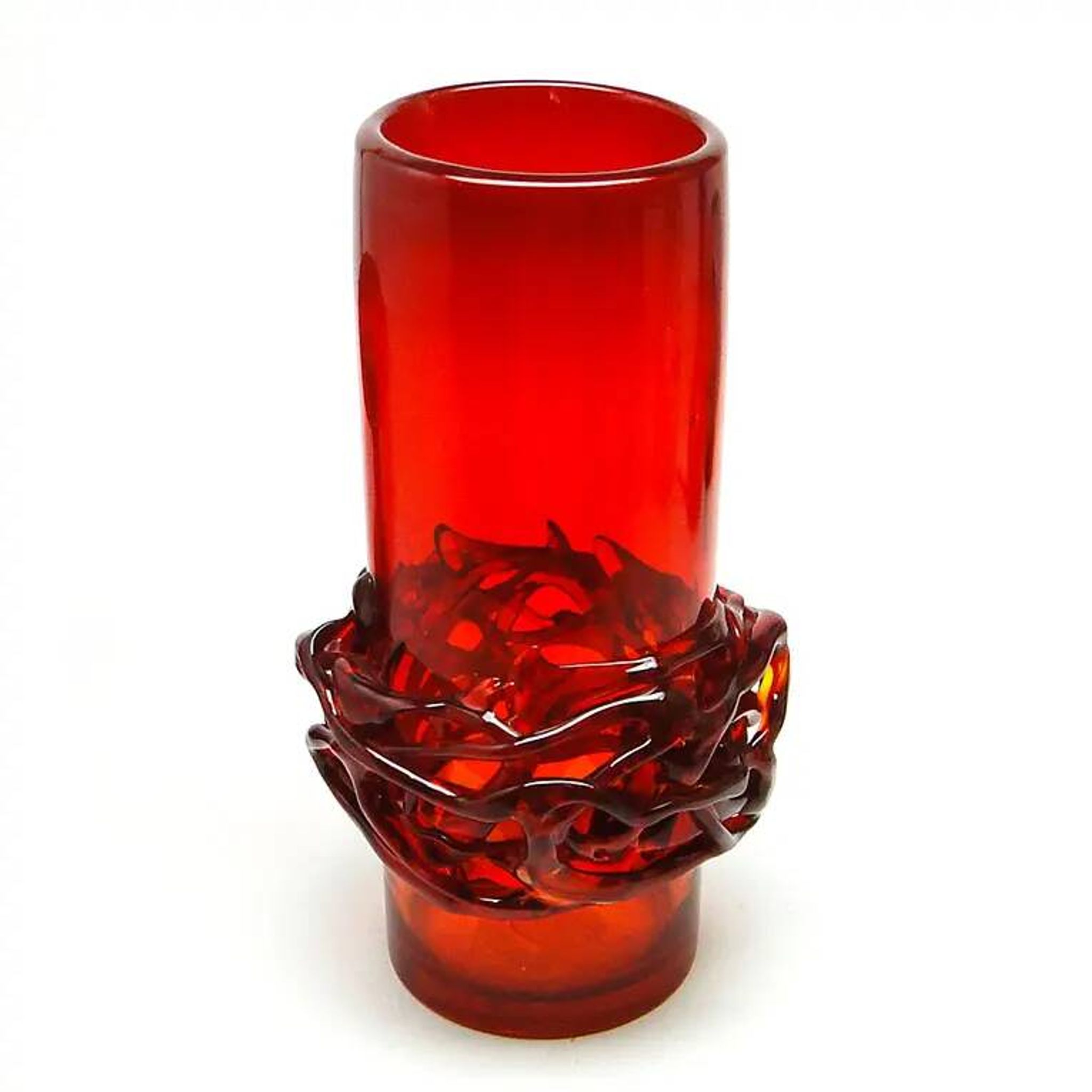 Crown of Thorns vase, red glass, designed by J. Słuczan-Orkusz, Poland, 1970s