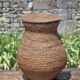 Old basket, burgundy straw and bramble with lid, woven basket