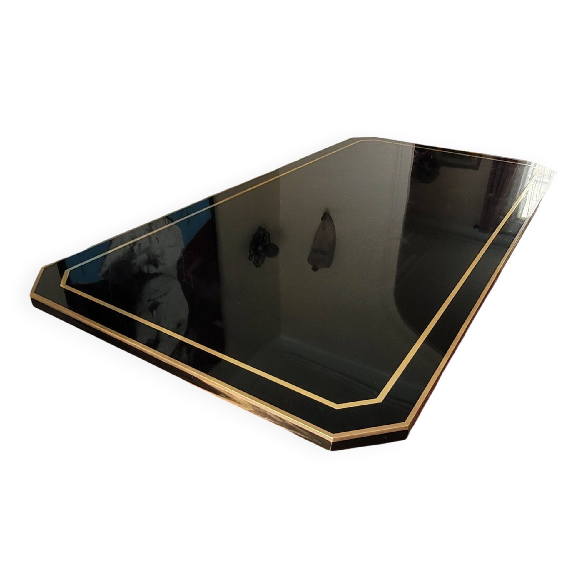 Large Lacquer and Brass Table by JC Mahey