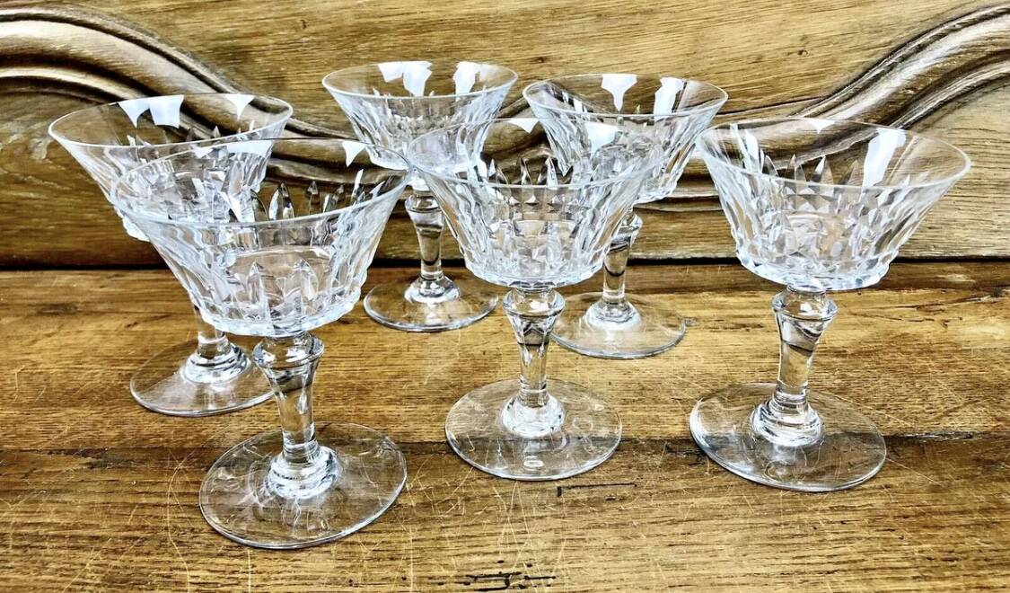 6 old Baccarat crystal champagne glasses Piccadilly model signed