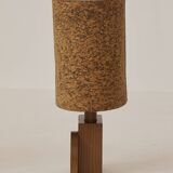Pair of handcrafted lamps in solid oak with cork shades, circa 1970