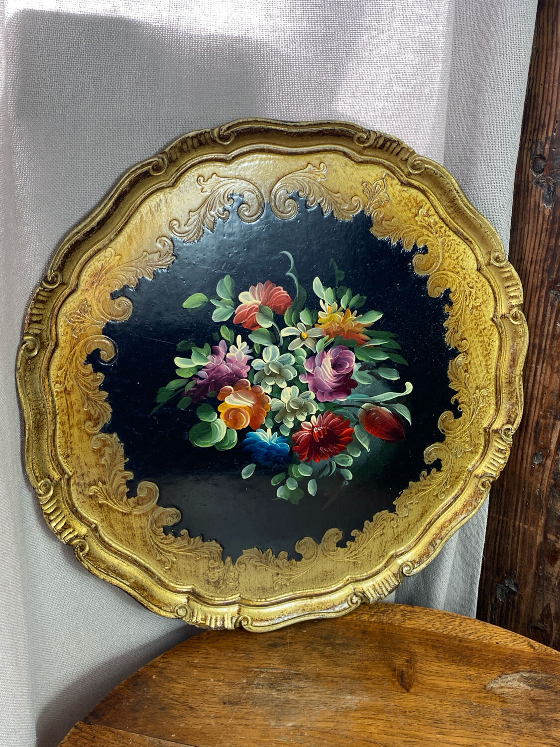 Round painted wooden platter