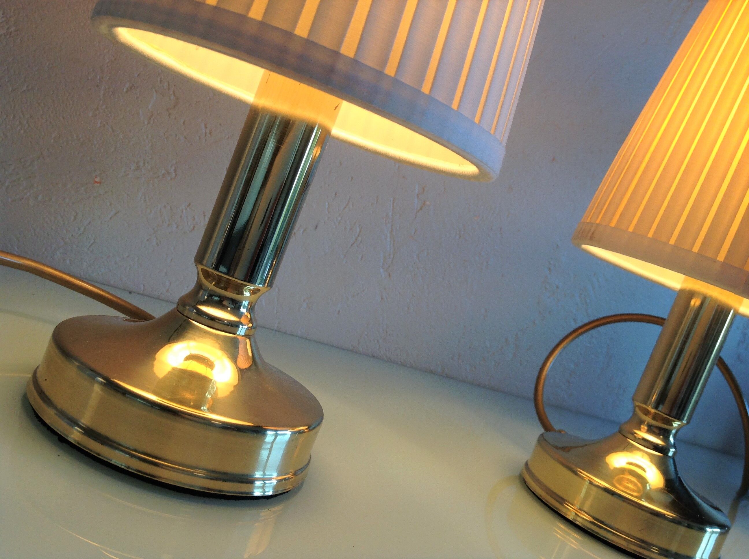 Pair of bedside lamps in golden metal and lampshade creme / vintage years 60-70