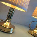 Pair of bedside lamps in golden metal and lampshade creme / vintage years 60-70