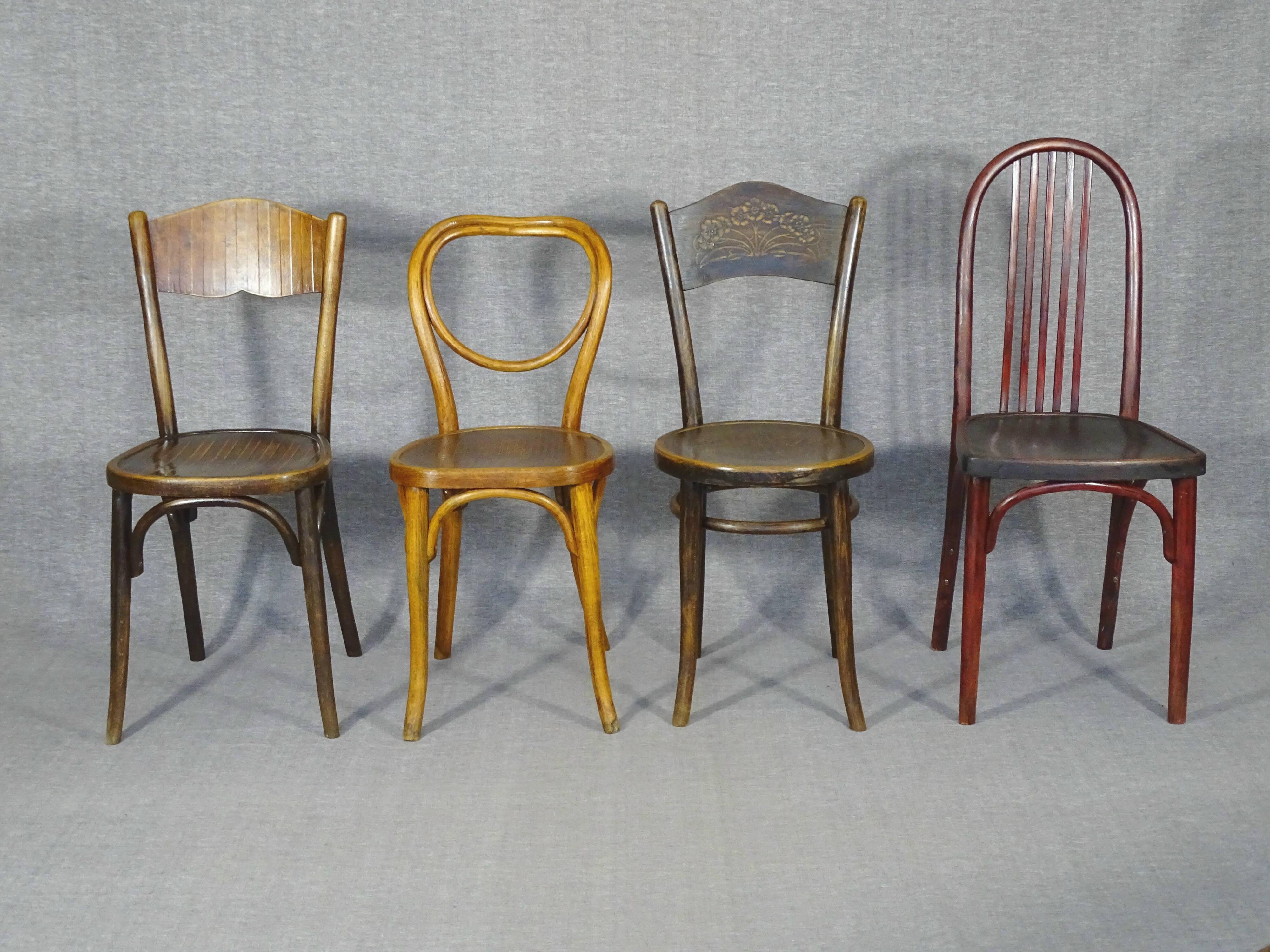 Set of 4 bistro chairs 1910/1930 curved wood, thonet, fischel etc