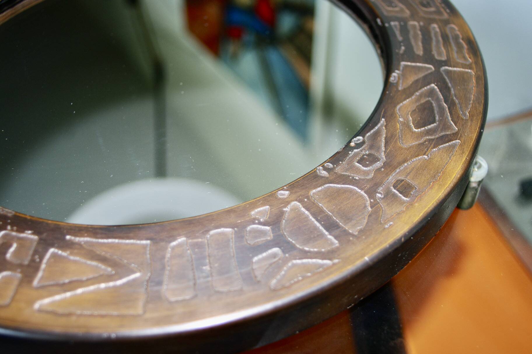 Vintage round copper mirror by marco fugeri 1960