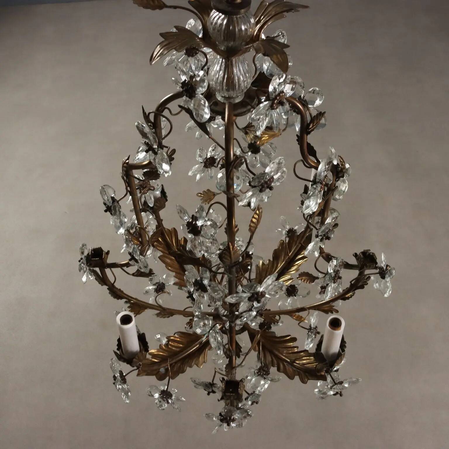 Antique golden metal chandelier, Italy, 20th century