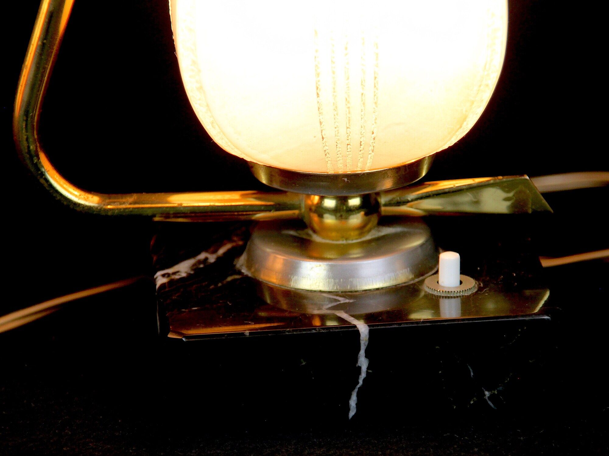 Mid 20th Century Marble Brass and Opaline Bed-Side Lamps, Maison Arlus, France - a Pair