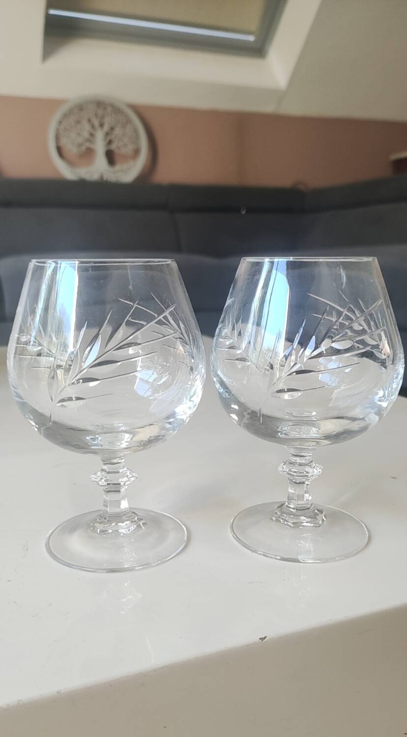 Lot 6 Verres Cognac/Cristal Arques. Model Fleury engraved with Wheat Ears.