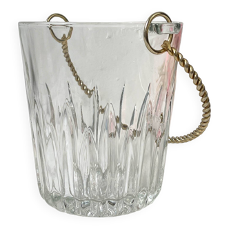 Vintage ice bucket with twisted gold brass handle