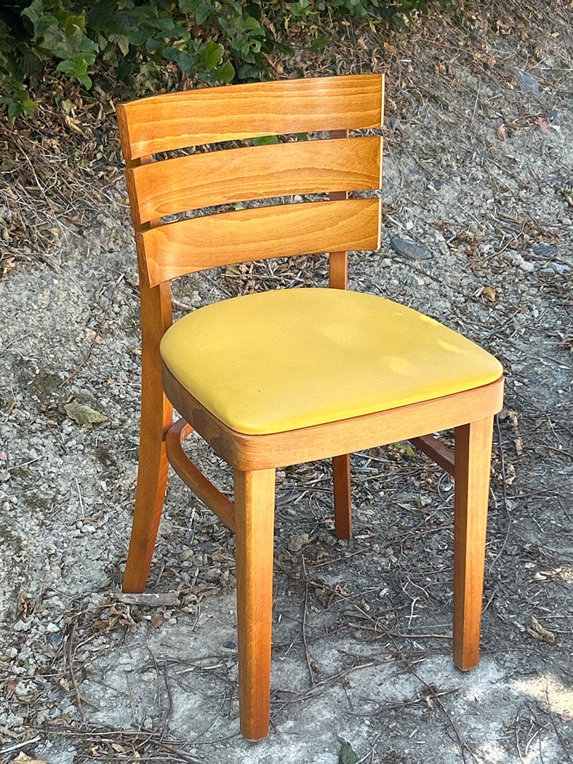 Office chair – Baumann style – Desk – Wood and yellow faux leather