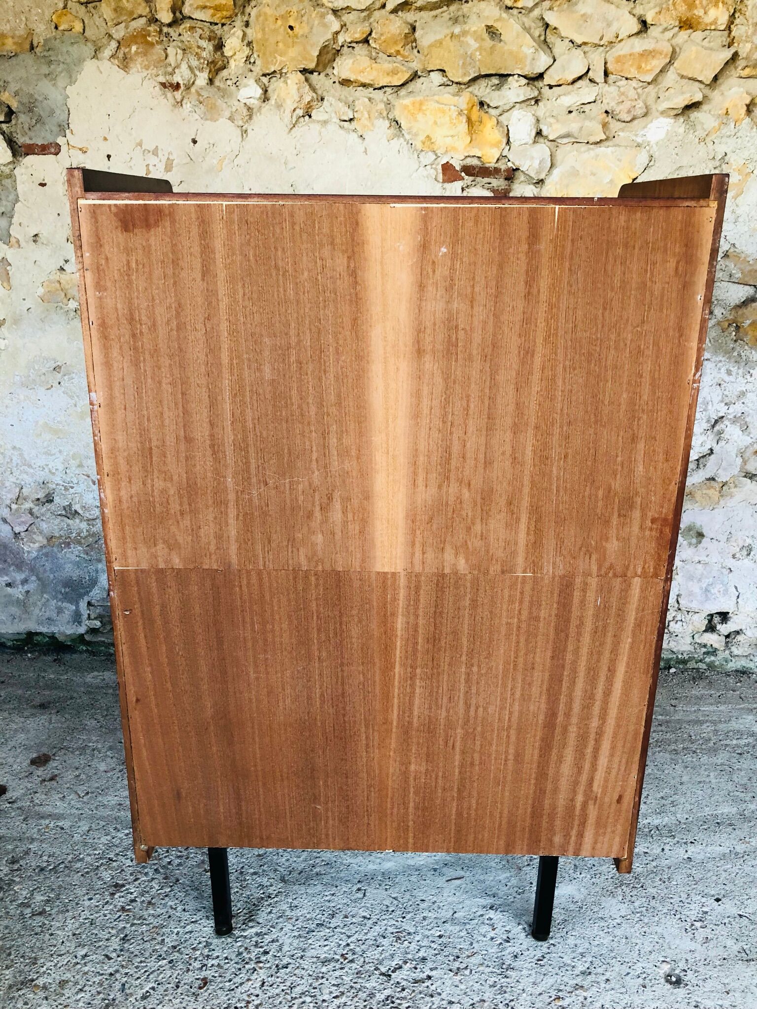 Storage cabinet with double compartment, metal feet circa 60's