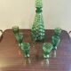 Vintage green bubble carafe and its 6 glasses.