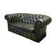 Chesterfield 2-seater green leather sofa from the 1980s