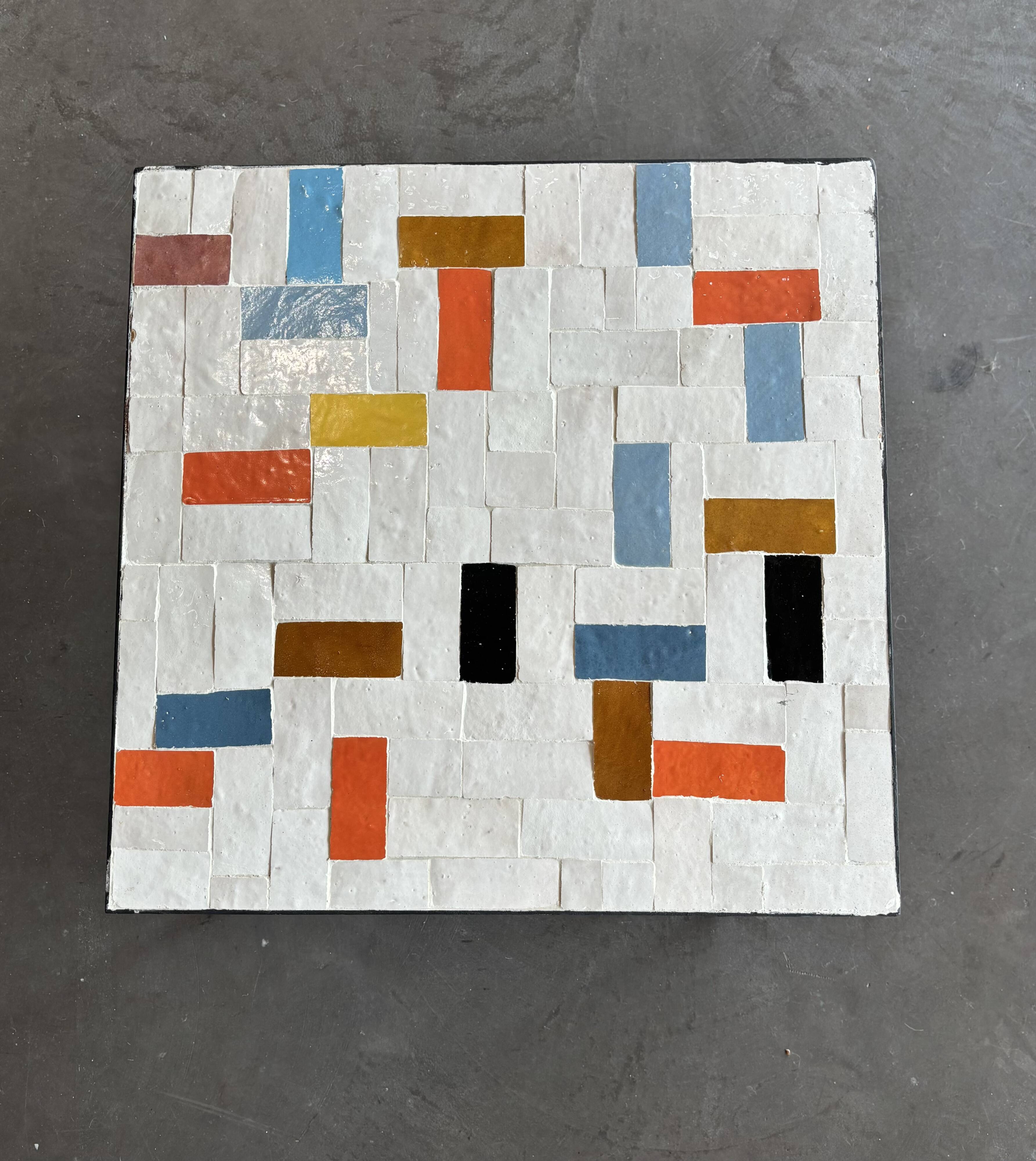 Square coffee table in multicoloured zellige, handcrafted in Morocco.