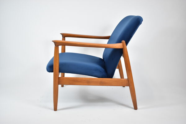 Designer de fauteuil scandinave E.Homa, rénové, années 1960, velours bleu marine