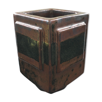 Brutalist brown stoneware vase