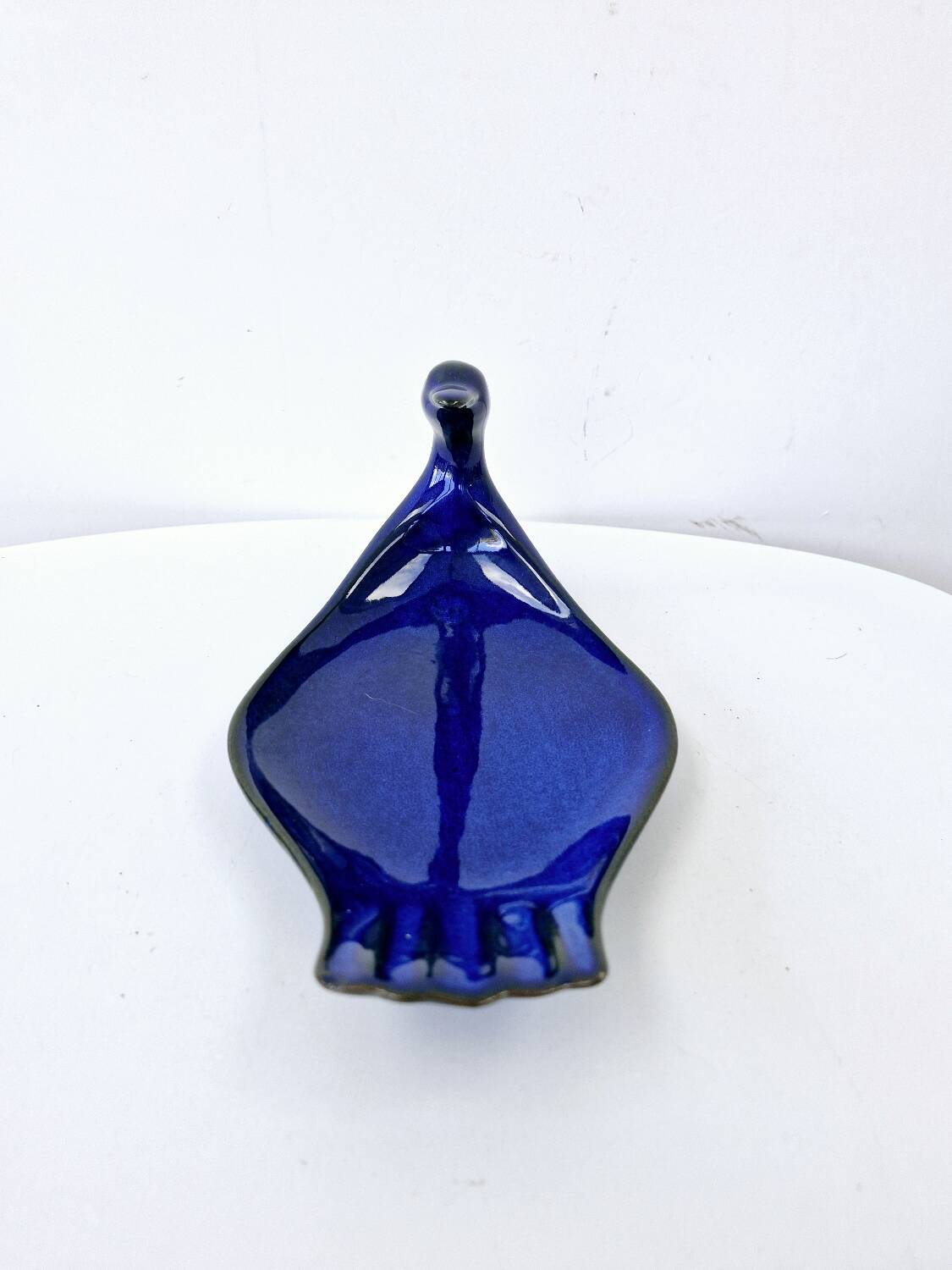 Vintage Plate Duck Foie Gras Blue Stoneware from Berry, France 25.5x15cm