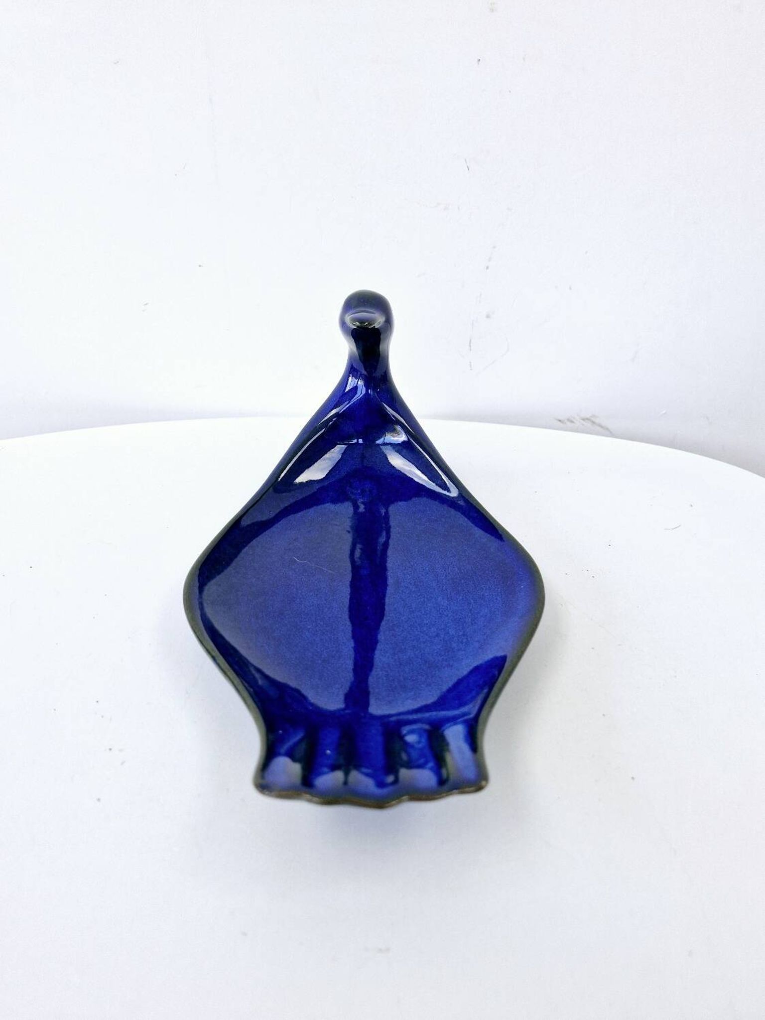 Vintage Plate Duck Foie Gras Blue Stoneware from Berry, France 25.5x15cm