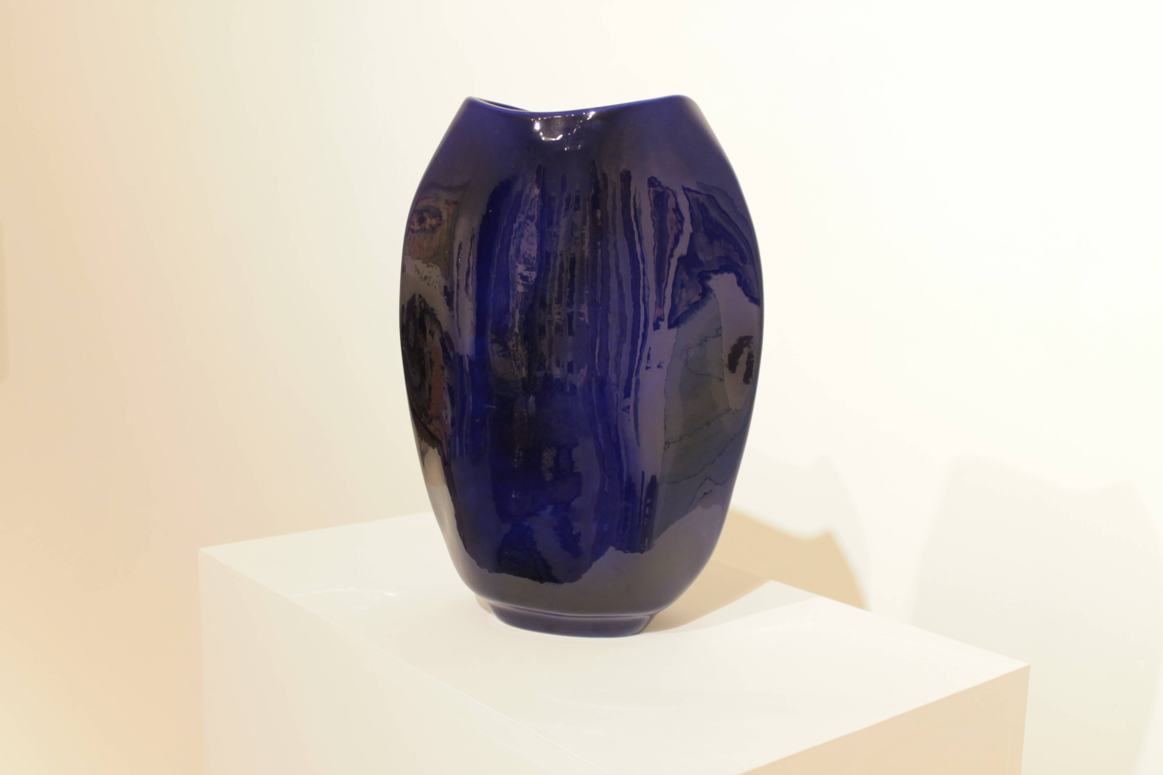 Important blue glazed ceramic vase signed by Max Idlasflag