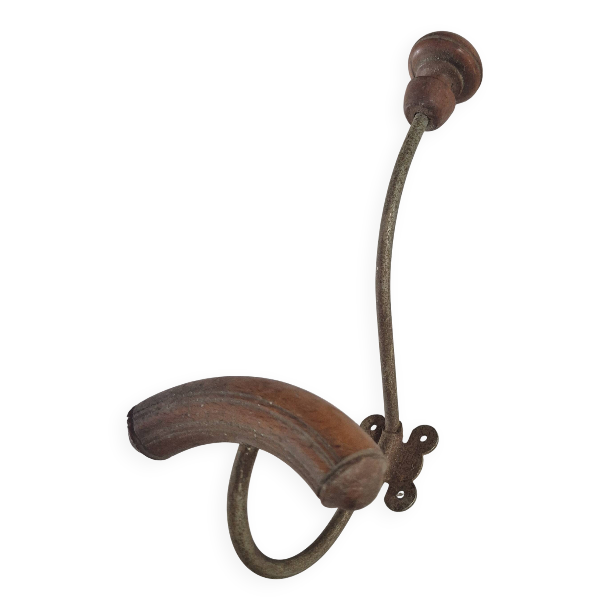 Vintage 1960s wall coat rack in wood and metal.