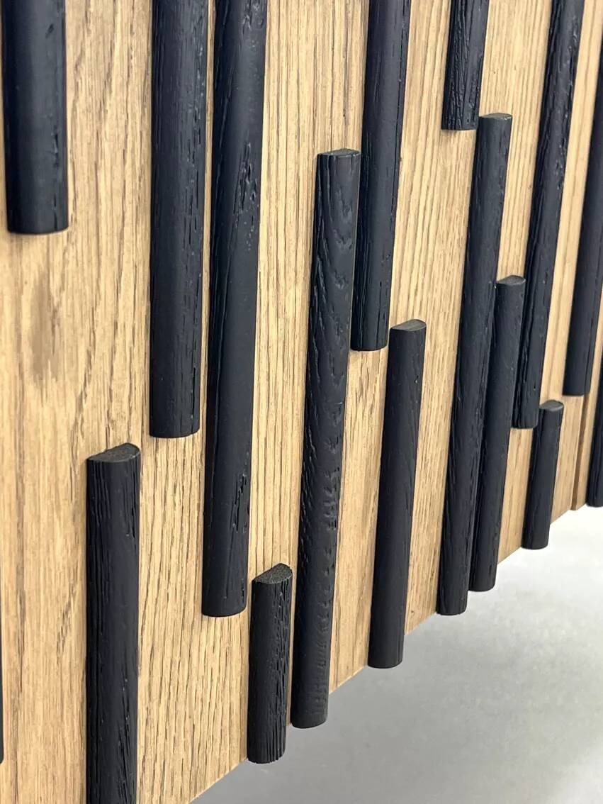 TV cabinet / Low sideboard in natural wood and blackened wood