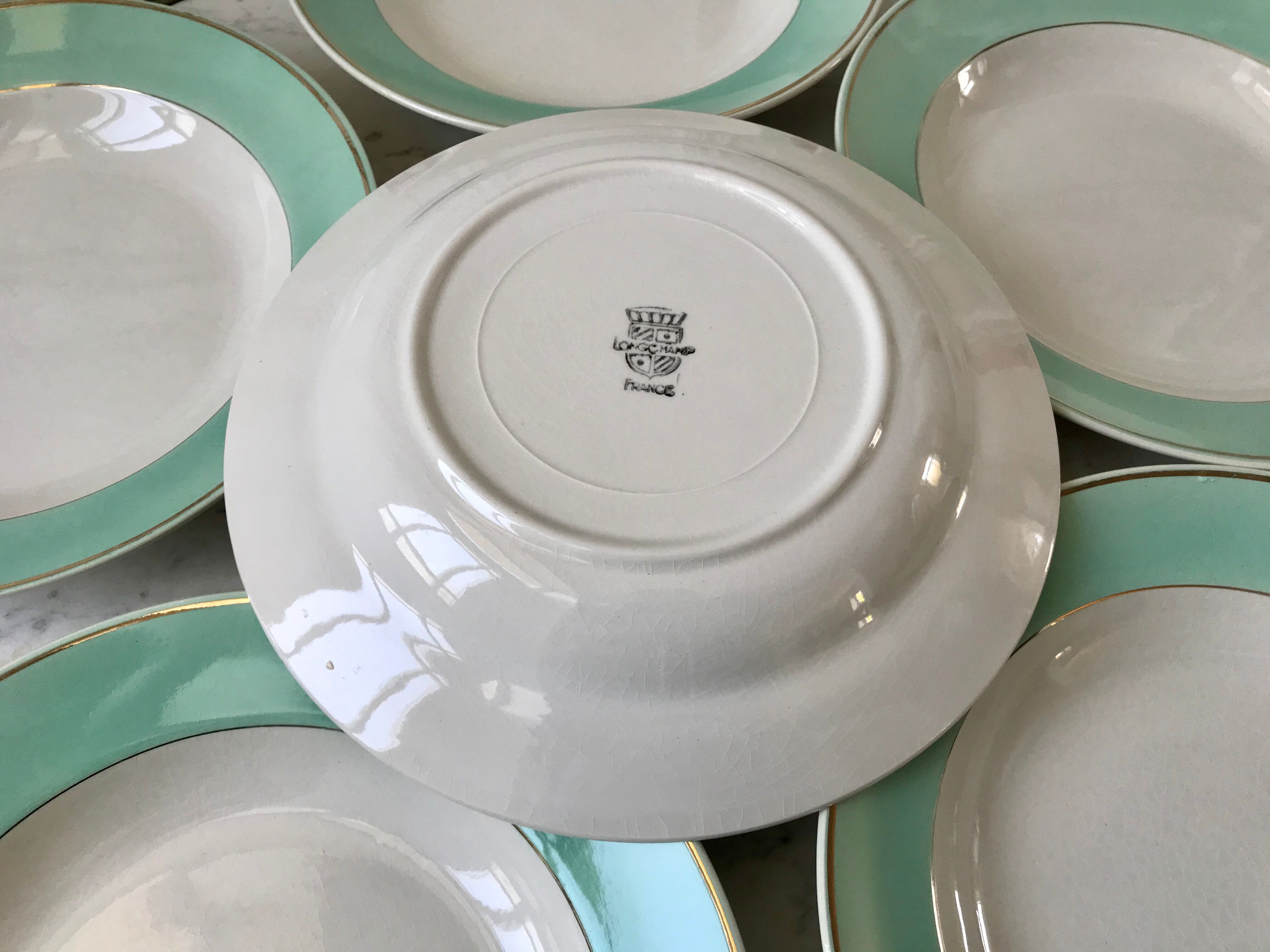 Lot de 6 assiettes creuses Longchamp couleur Céladon années 50