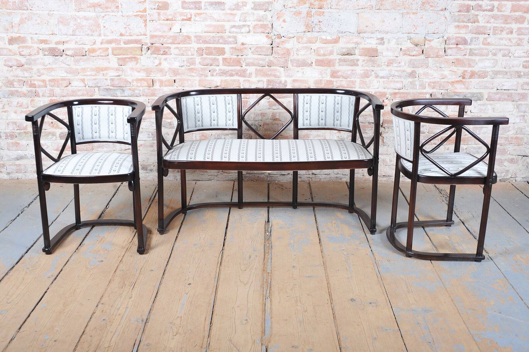 Art Nouveau Seating Set in Beech from J.F.M. Hoffmann, Austria, 1910s, Set of 3