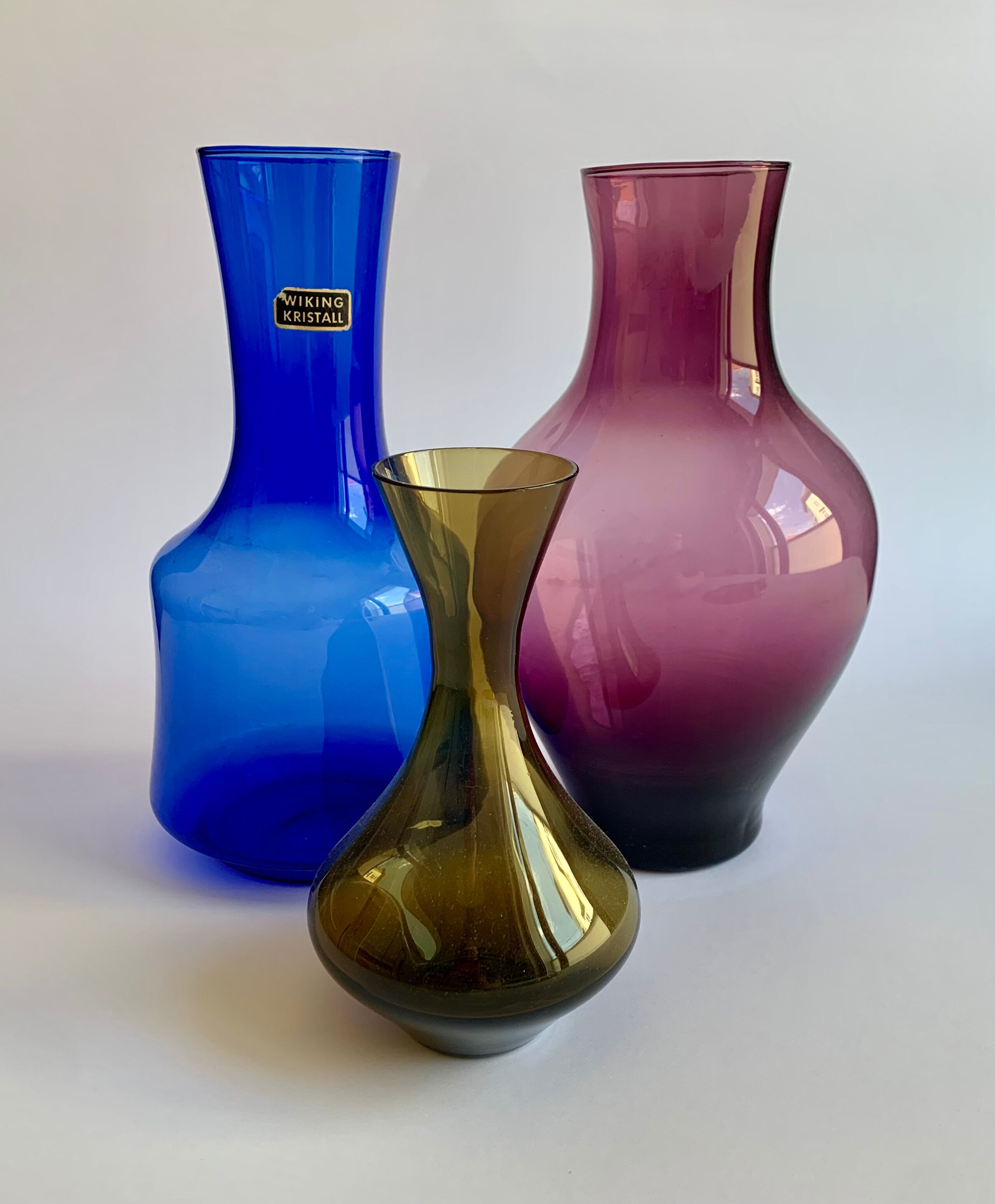 Midcentury Modern glass vases set of 3, Finland 1960s