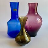 Midcentury Modern glass vases set of 3, Finland 1960s