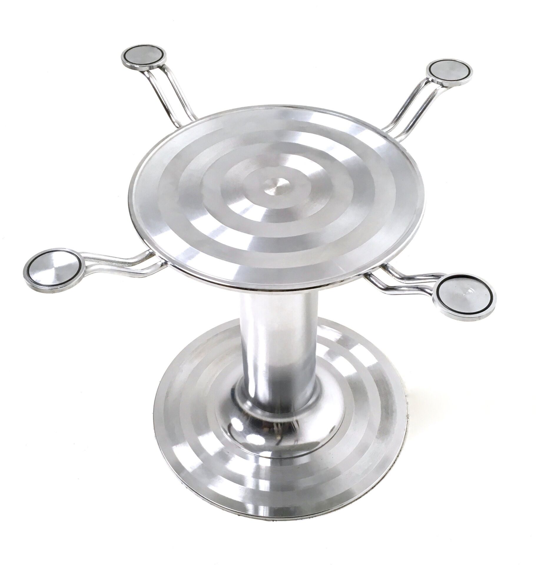 Postmodern chromed metal dining table with a round tempered glass top, italy