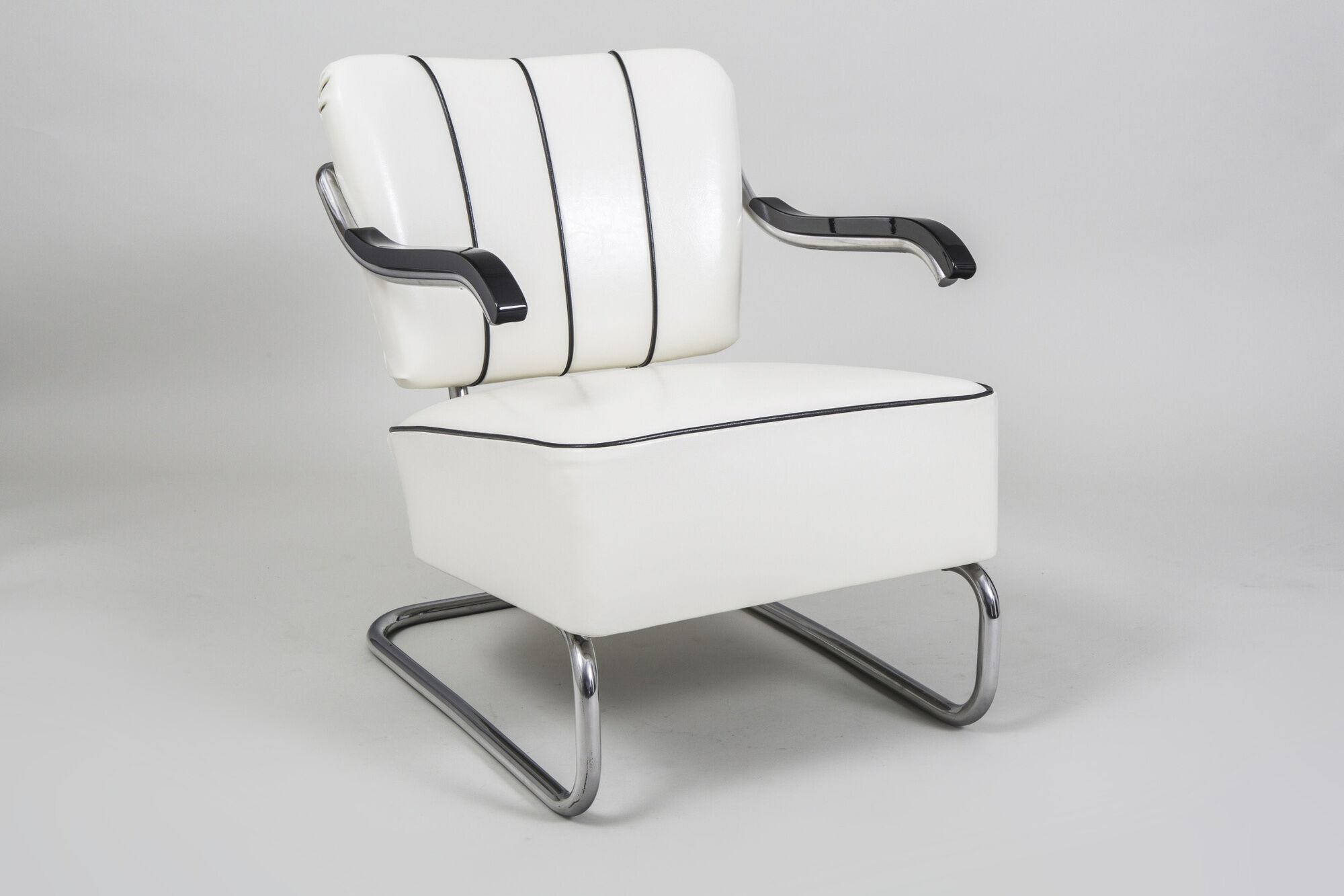White leather armchair made in 1930s Czechia