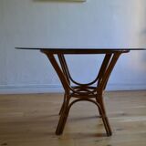 Table ronde rotin et verre