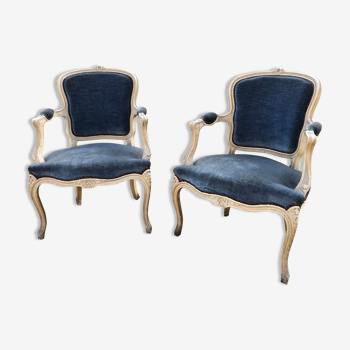 Pair of blue Louis XV style armchairs