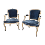 Pair of blue Louis XV style armchairs
