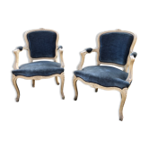 Paire de fauteuils bleus style Louis XV