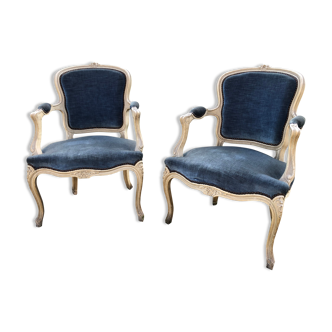 Pair of blue Louis XV style armchairs