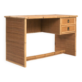 Bureau en rotin tressé et bambou avec charnières en bronze, Italie, années 1960