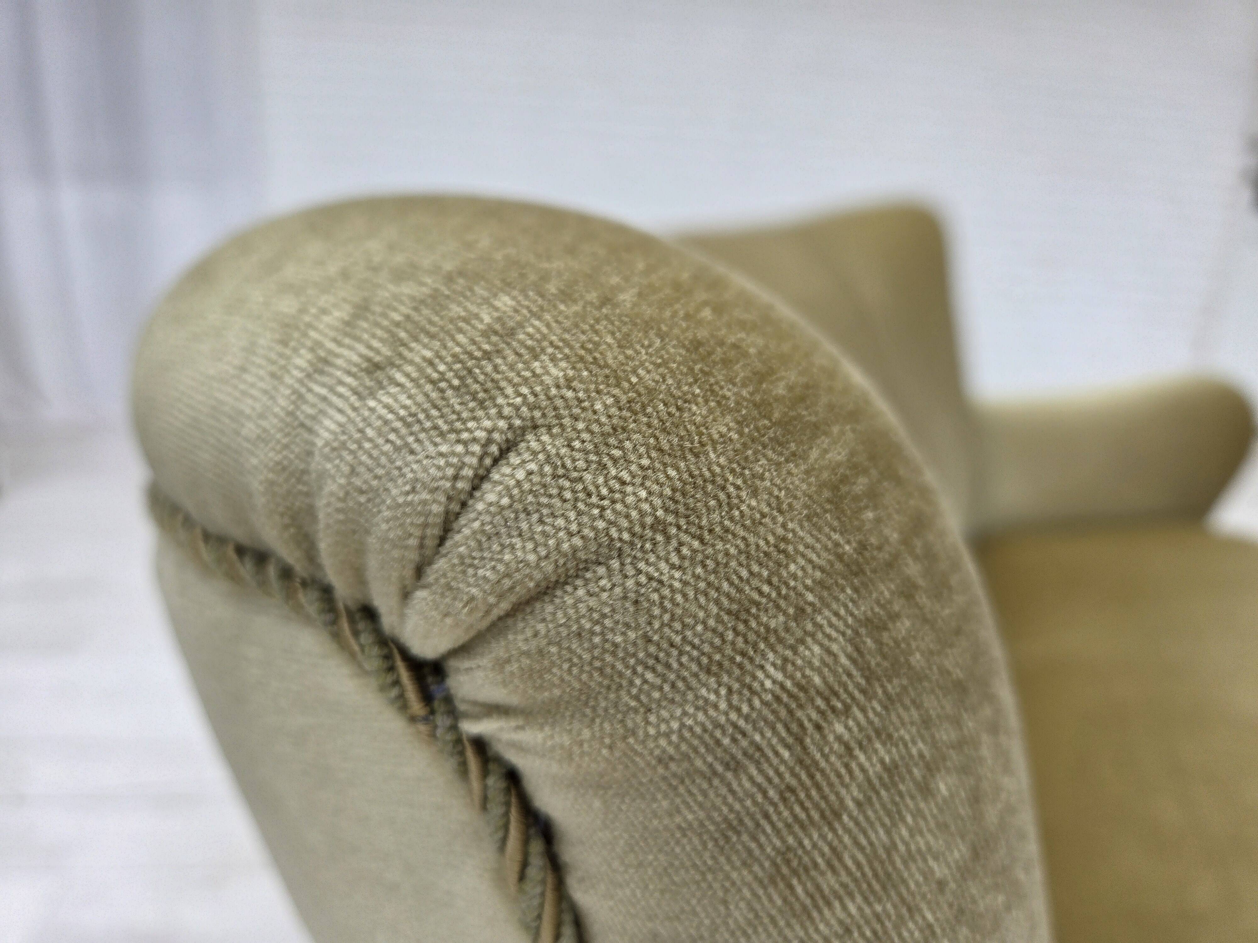 1960s, Danish 2-seater sofa, green furniture velour, beech wood legs.