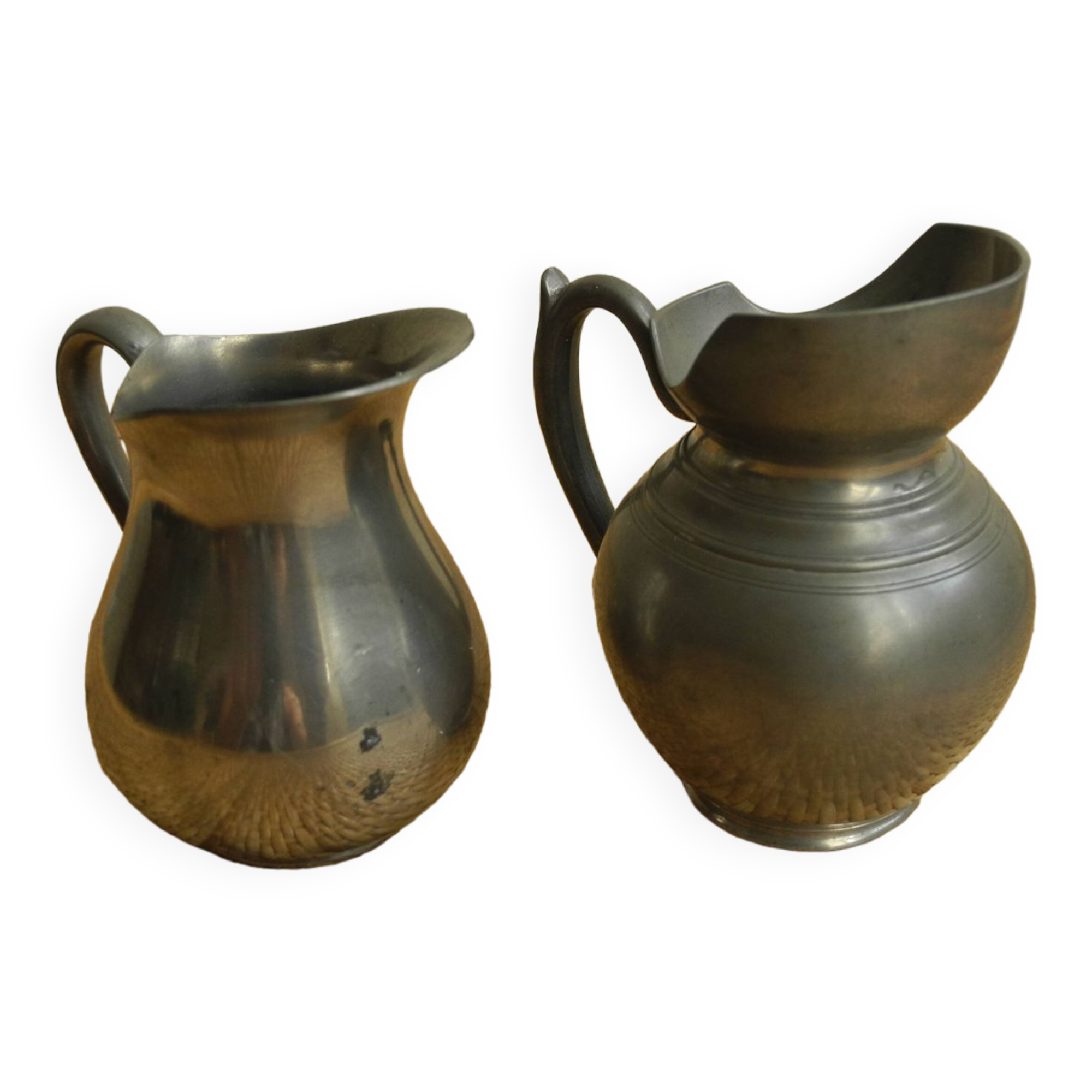Lot anciens pots à lait crème étain fin
