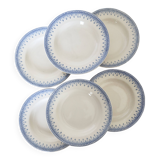 6 vintage Belgian earthenware soup plates with blue marli pattern